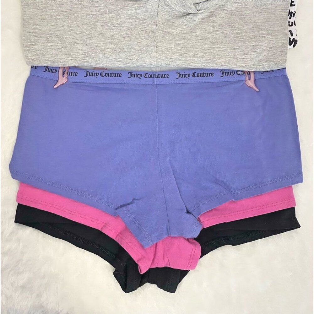 Juicy Couture Black, Gray, Pink, Purple Boy Short Hipster Panties Set NWT Size M - Picture 6 of 9